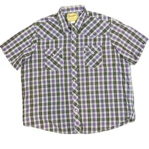 Wrangler Western Fashion Pearl Snap Shirt Men's Purple Black Plaid 2 pocket 2XL